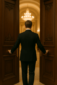 男性が扉を開ける