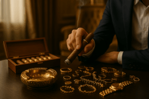 高級葉巻を吸い40代の余裕ある生活を楽しんでいるシーン